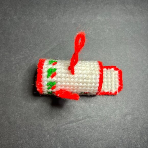 VTG Handmade Red, White & Green Holly Cross Stitch Mailbox Christmas Ornament - Picture 5 of 6